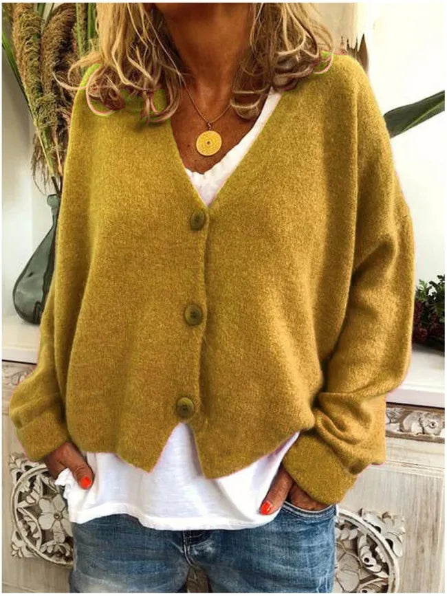 Cardigan Chic Femme Col V Boutonné Automne/Hiver
