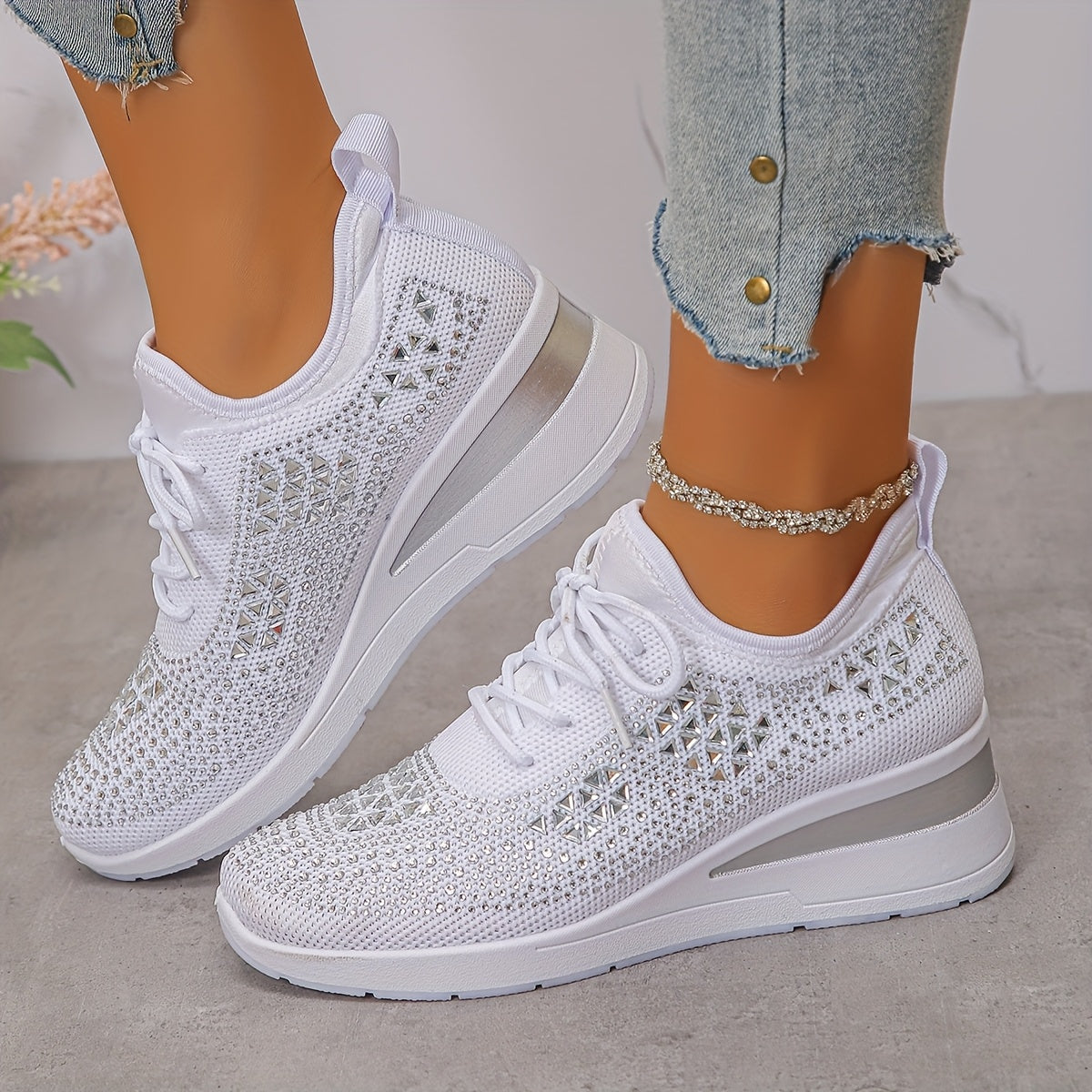 🔥Dernière Journée Promotion 70% de Réduction - Baskets Orthopédiques Décontractées et Respirantes pour Femmes Ornées de Strass
