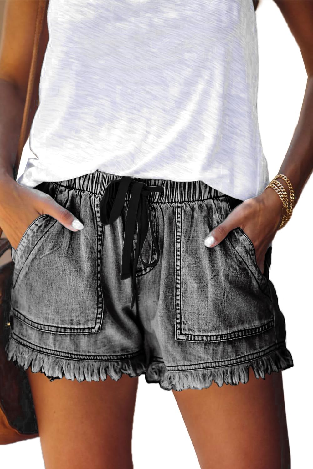 Shorts Légers pour Femmes, Amples, Tendance, avec Cordon de Serrage à la Taille, Confortables