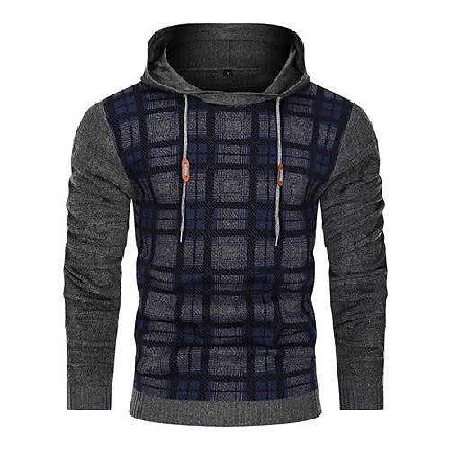 Herren Pullover Color Block Jacquard Karomuster Kapuzenpullover Basic Vintage Stil Outdoor Sport