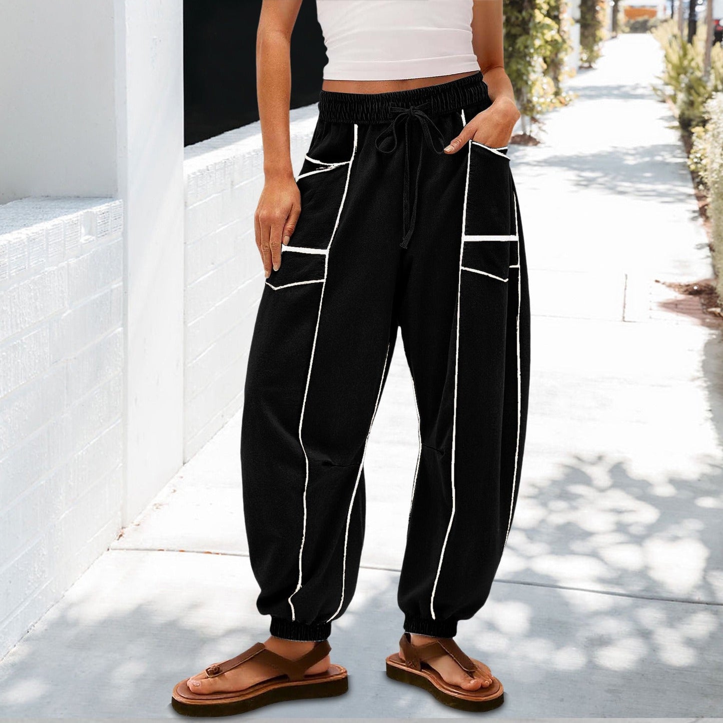 🔥Meilleurs Pantalons de Jogging en Solde 2025🔥Pantalons de Jogging Baggy Femme Jambes Larges avec Cordon de Serrage et Poches
