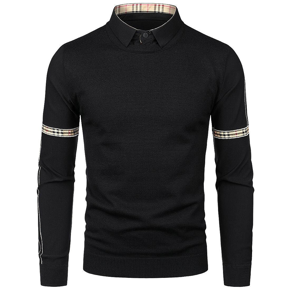 Herren Slim Patchwork Fake Two-Piece Strickpullover