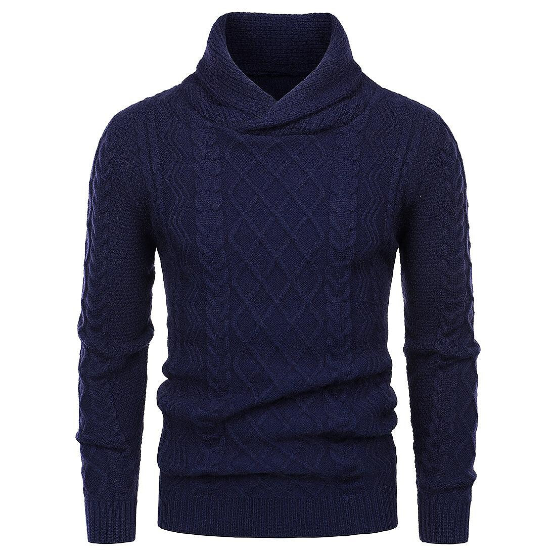 Herren Schalkragen Zopfmuster Freizeit Slim Fit Langarm Pullover