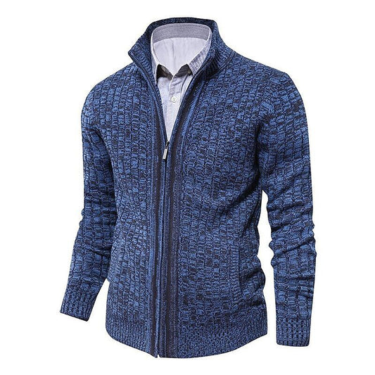 Herren Melange Stehkragen Slim Fit Reißverschluss-Pullover